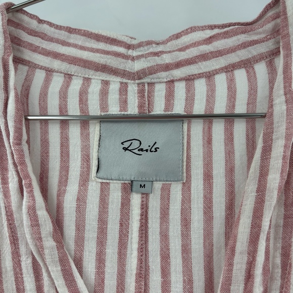 Rails Relaxed Short Sleeve Button Down Tie Knot Top Striped Size Medium - Picture 3 of 6
